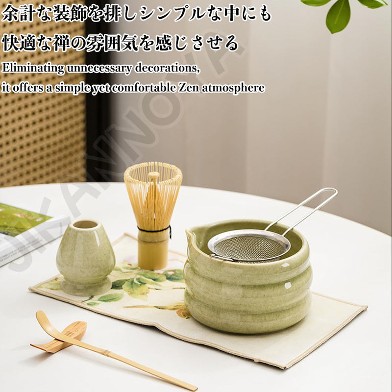 JIKANNOYA 抹茶セット 茶道具 初心者 抹茶 セット お点前セット 抹茶 陶器 抹茶茶碗 茶杓 茶杓立て 茶せん 百本立 茶筅立て くせ直し 綿茶巾 抹茶篩 茶道セット matcha set for beginners お手入れも簡単 母の日 父の日 誕生日 贈り物セット 500ml AQCJ38