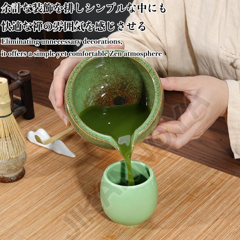 JIKANNOYA 抹茶セット 茶道具 初心者 お点前セット 4点セット 陶器 抹茶茶碗 茶杓 茶筅 茶せん 百本立 茶筅立て くせ直し お手入れも簡単 母の日 父の日 誕生日 贈り物 470ml AQCJ41
