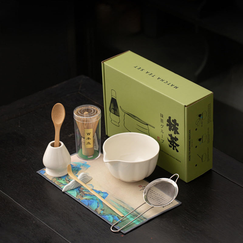 JIKANNOYA 抹茶セット 抹茶 セット 自宅用 茶道具 初心者 お点前セット 抹茶 陶器 抹茶茶碗 茶杓 茶杓立て 茶せん 百本立 茶筅立て くせ直し 綿茶巾 抹茶篩 茶道セット matcha set for beginners お手入れも簡単 母の日 父の日 誕生日 贈り物 おしゃれ CJ201