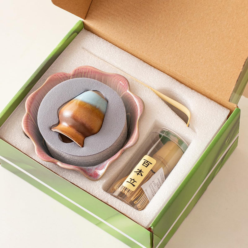 JIKANNOYA 抹茶 セット matcha set 初心者 茶道具 4点セット 陶器 抹茶茶碗 bowl 茶杓 茶せん 百本立 whisk 茶筅立て くせ直し お手入れも簡単 自宅用 ceremony 母の日 父の日 誕生日 贈り物 gift おしゃれ cute 高級 おうち時間グッズ 蓮 CJ187