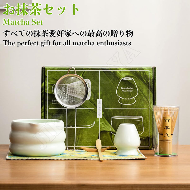 JIKANNOYA 抹茶 セット 抹茶セット 茶道具 初心者 お点前セット 抹茶 陶器 抹茶茶碗 茶杓 茶杓立て 茶せん 百本立 茶筅立て くせ直し 綿茶巾 抹茶篩 茶道セット matcha set for beginners お手入れも簡単 母の日 父の日 誕生日 贈り物セット 500ml AQCJ36