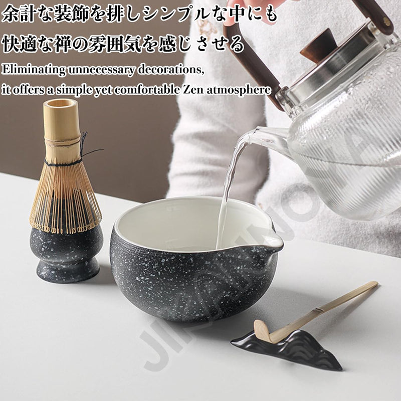 JIKANNOYA 抹茶セット 自宅用 抹茶 セット 茶道具 初心者 お点前セット 抹茶 陶器 抹茶茶碗 注ぎ口付き 茶杓 茶杓立て 茶せん 百本立 茶筅立て くせ直し 綿茶巾 抹茶篩 茶道セット matcha set for beginners お手入れも簡単 母の日 父の日 誕生日 贈り物セット おしゃれ 500ml AQCJ65