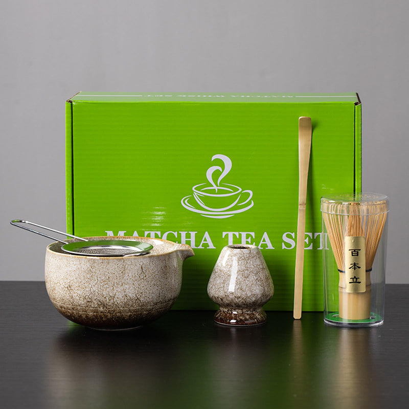 JIKANNOYA 抹茶セット お点前セット 茶道具 セット 5点セット 陶磁器茶碗 注ぎ口付き 茶杓 茶筅 茶せん 百本立 茶筅立て くせ直し 初心者 お手入れも簡単 母の日 父の日 誕生日 贈り物