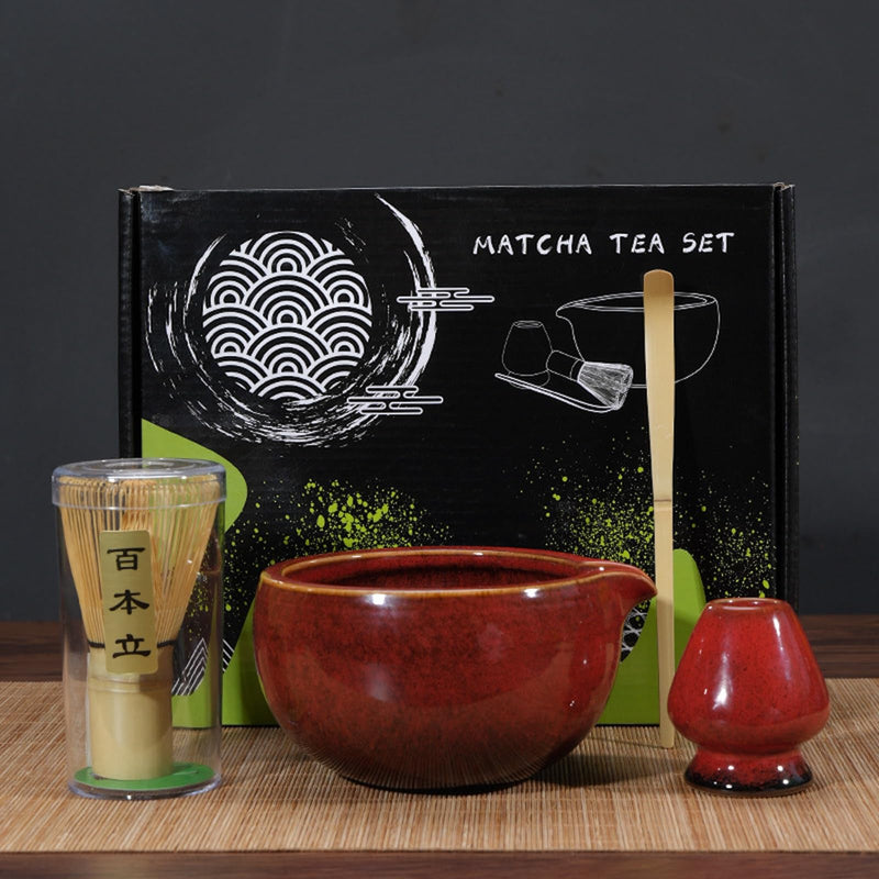 JIKANNOYA 抹茶セット 茶道具 初心者 お点前セット 4点セット 陶器 抹茶茶碗 茶杓 茶筅 茶せん 百本立 茶筅立て くせ直し お手入れも簡単 母の日 父の日 誕生日 贈り物 470ml AQCJ41