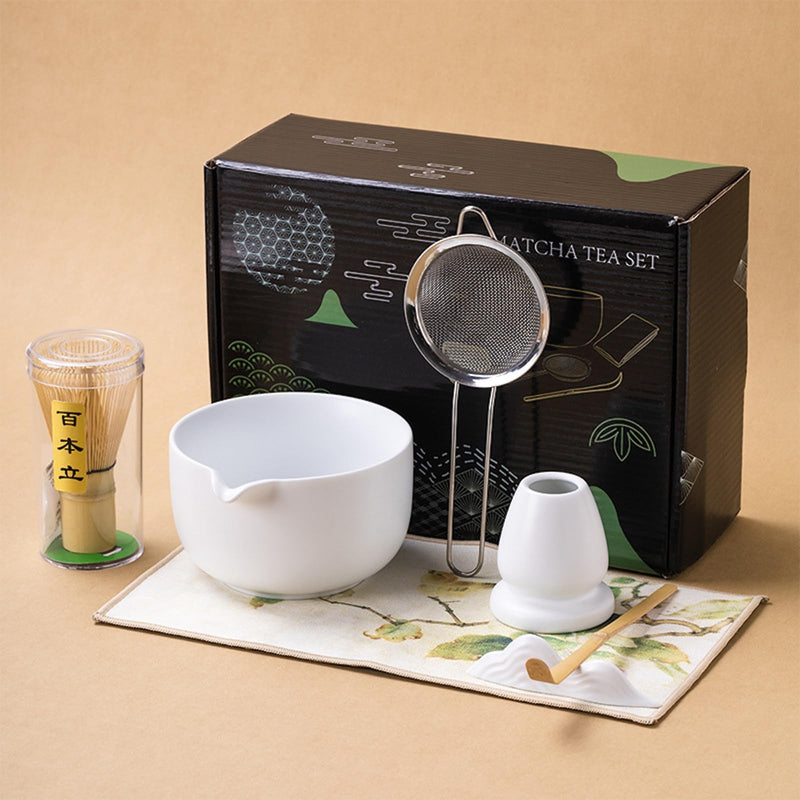 JIKANNOYA 抹茶セット 自宅用 抹茶 セット 茶道具 初心者 お点前セット 陶器 抹茶 抹茶茶碗 茶杓 茶杓立て 茶せん 百本立 茶筅立て くせ直し 綿茶巾 抹茶篩 茶道セット matcha set for beginners お手入れも簡単 母の日 父の日 誕生日 贈り物セット ギフトボックス包装 AQCJ63