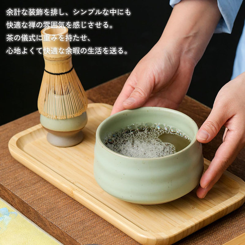 JIKANNOYA 抹茶セット お点前セット 7点セット 茶道具 セット 茶杓 茶筅 茶せん 百本立 茶筅立て くせ直し 抹茶篩 綿茶巾 陶器茶杓立て 初心者 お手入れも簡単 母の日 父の日 誕生日 贈り物 (ライトグリーン)