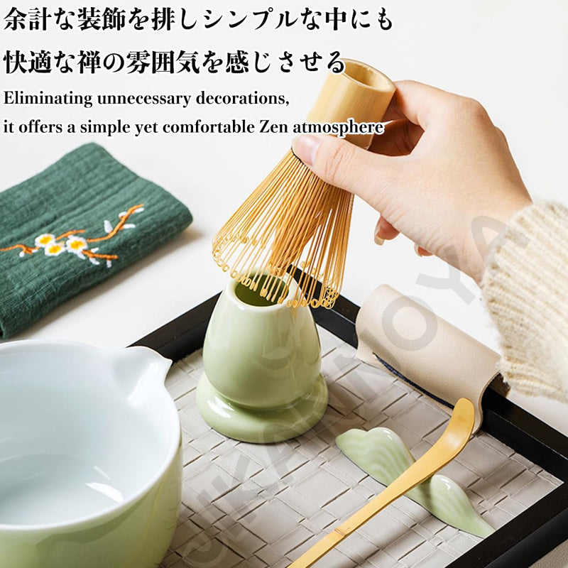 JIKANNOYA 抹茶セット 茶道具 初心者 抹茶 セット お点前セット 陶器 抹茶 抹茶茶碗 茶杓 茶杓立て 茶せん 百本立 茶筅立て くせ直し 綿茶巾 抹茶篩 茶道セット matcha set for beginners お手入れも簡単 母の日 父の日 誕生日 贈り物セット ギフトボックス包装 AQCJ47