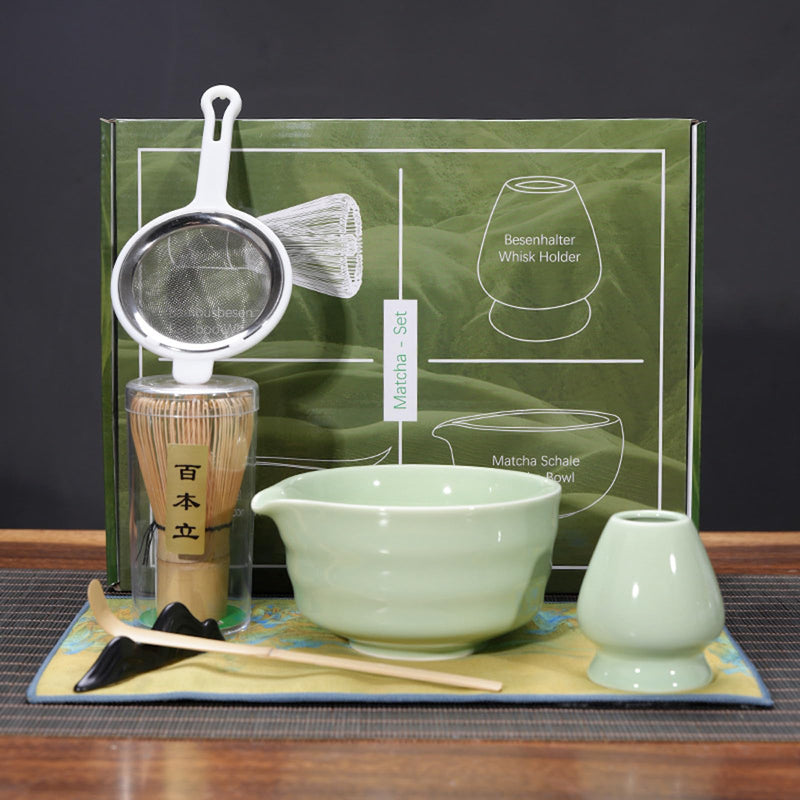 JIKANNOYA 抹茶セット お点前セット 9点セット 陶磁器茶碗 注ぎ口付き 茶杓 茶筅 茶せん 百本立 陶磁器茶筅立て くせ直し 抹茶篩 綿茶巾 陶磁器茶杓立て 茶筒 茶道具 セット 初心者 抹茶スターター おうち時間グッズ お手入れも簡単 母の日 父の日 誕生日 贈り物 500ml