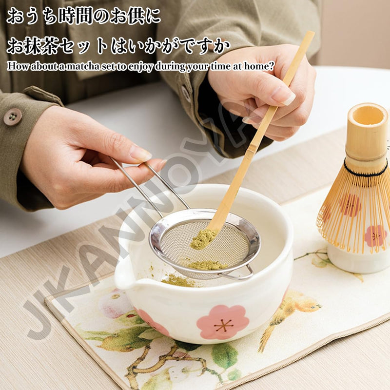 JIKANNOYA 抹茶セット 抹茶 セット 自宅用 茶道具 初心者 お点前セット 抹茶 陶器 抹茶茶碗 茶杓 茶杓立て 茶せん 百本立 茶筅立て くせ直し 綿茶巾 抹茶篩 茶道セット matcha set for beginners お手入れも簡単 母の日 父の日 誕生日 贈り物セット おしゃれ 500ml AQCJ61