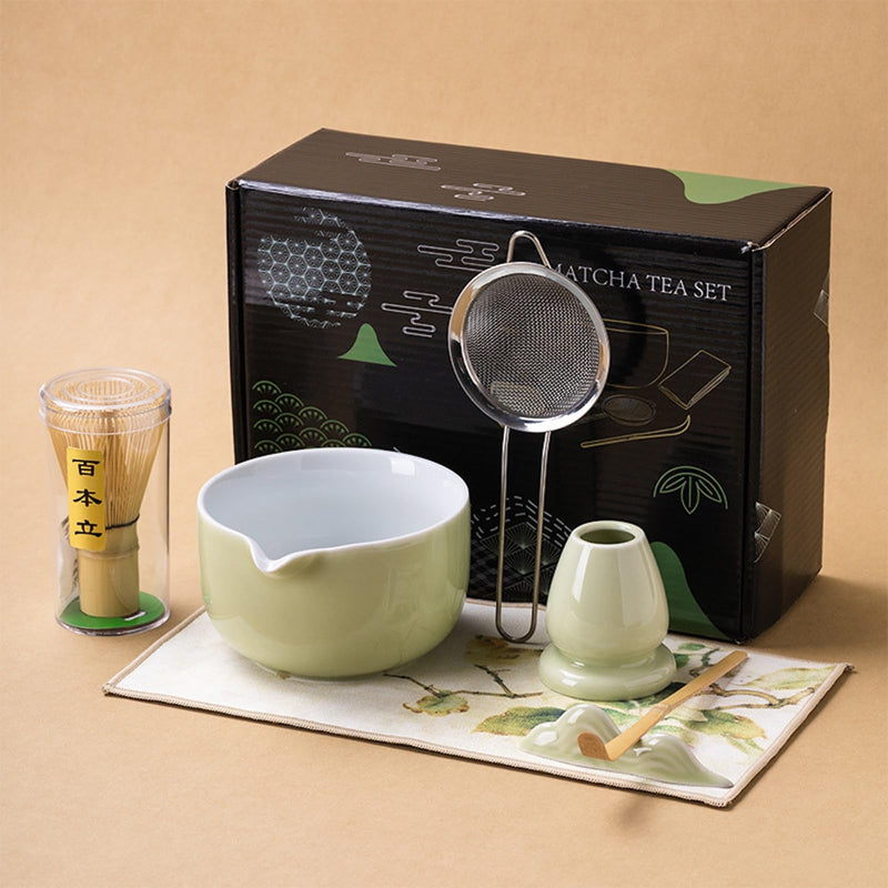 JIKANNOYA 抹茶セット 自宅用 抹茶 セット 茶道具 初心者 お点前セット 陶器 抹茶 抹茶茶碗 茶杓 茶杓立て 茶せん 百本立 茶筅立て くせ直し 綿茶巾 抹茶篩 茶道セット matcha set for beginners お手入れも簡単 母の日 父の日 誕生日 贈り物セット ギフトボックス包装 AQCJ63