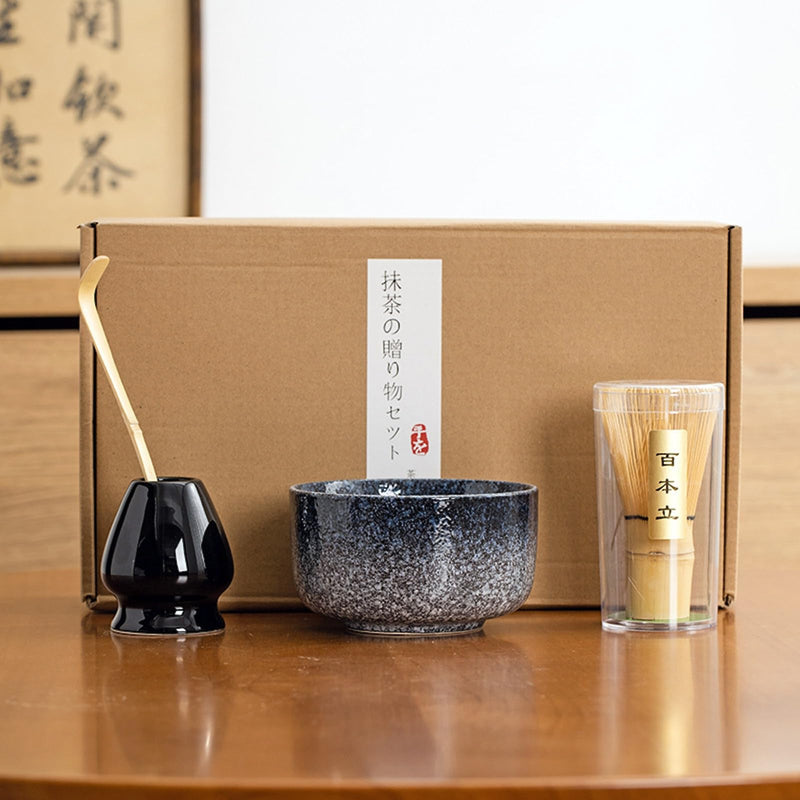 JIKANNOYA 抹茶セット 初心者 お点前セット 茶道具 セット 4点セット 陶器 抹茶碗 茶杓 茶筅 茶せん 百本立 茶筅立て くせ直し お手入れも簡単 母の日 父の日 誕生日 贈り物 330ml AQCJ31