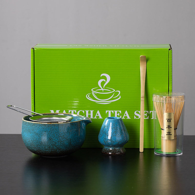JIKANNOYA 抹茶セット お点前セット 茶道具 セット 5点セット 陶磁器茶碗 注ぎ口付き 茶杓 茶筅 茶せん 百本立 茶筅立て くせ直し 初心者 お手入れも簡単 母の日 父の日 誕生日 贈り物