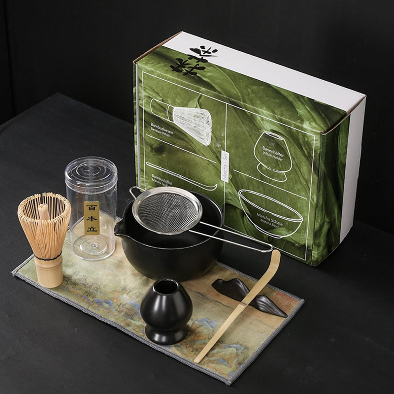 JIKANNOYA 抹茶セット 茶道具 初心者 お点前セット 7点セット 茶杓 茶筅 茶せん 百本立 茶筅立て くせ直し 抹茶篩 綿茶巾 陶器茶杓立て お手入れも簡単 母の日 父の日 誕生日 贈り物 AQCJ32