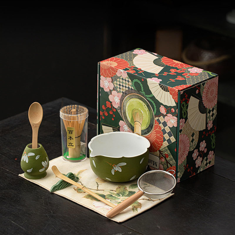 JIKANNOYA 抹茶セット 抹茶 セット 自宅用 茶道具 初心者 お点前セット 抹茶 陶器 抹茶茶碗 茶杓 茶杓立て 茶せん 百本立 茶筅立て くせ直し 綿茶巾 抹茶篩 茶道セット matcha set for beginners お手入れも簡単 母の日 父の日 誕生日 贈り物 おしゃれ CJ195