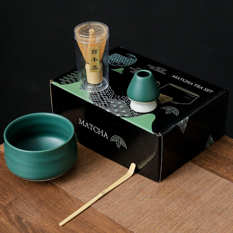 JIKANNOYA 抹茶セット お点前セット 7点セット 茶道具 セット 茶杓 茶筅 茶せん 百本立 茶筅立て くせ直し 抹茶篩 綿茶巾 陶器茶杓立て 初心者 お手入れも簡単 母の日 父の日 誕生日 贈り物 (ライトグリーン)