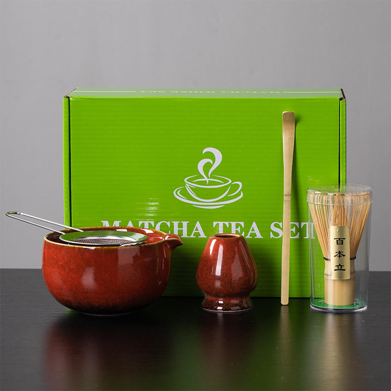 JIKANNOYA 抹茶セット お点前セット 茶道具 セット 5点セット 陶磁器茶碗 注ぎ口付き 茶杓 茶筅 茶せん 百本立 茶筅立て くせ直し 初心者 お手入れも簡単 母の日 父の日 誕生日 贈り物