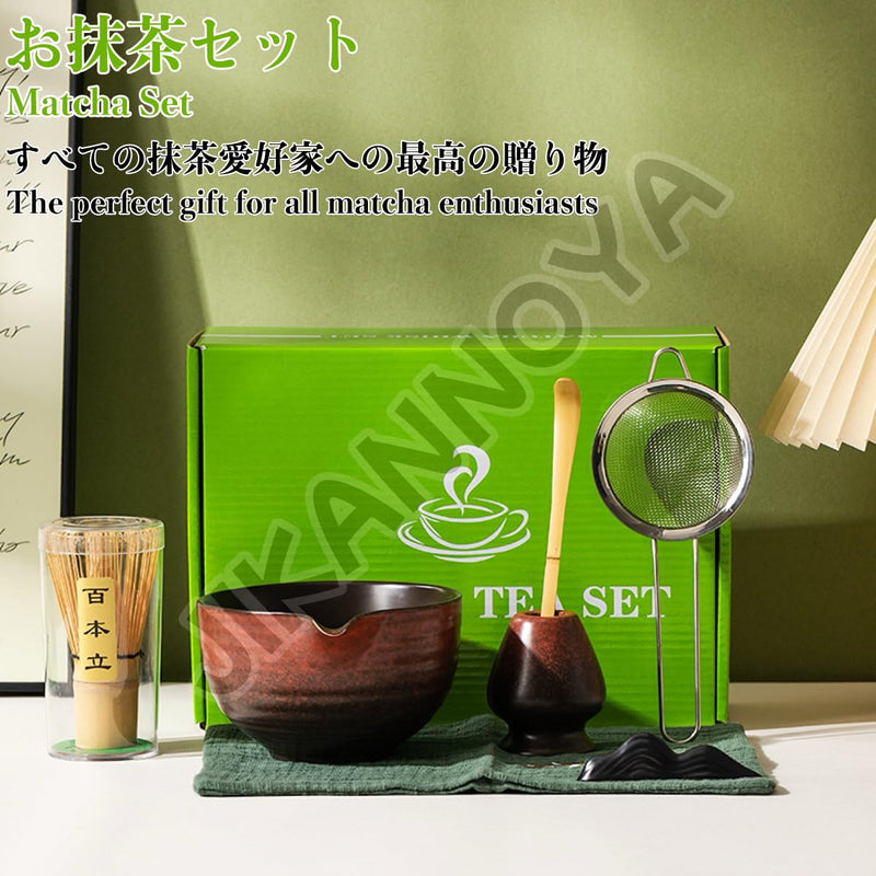 JIKANNOYA 抹茶セット 自宅用 抹茶 セット 茶道具 初心者 お点前セット 抹茶 陶器 抹茶茶碗 注ぎ口付き 茶杓 茶杓立て 茶せん 百本立 茶筅立て くせ直し 綿茶巾 抹茶篩 茶道セット matcha set for beginners お手入れも簡単 母の日 父の日 誕生日 贈り物 おしゃれ 500ml AQCJ67
