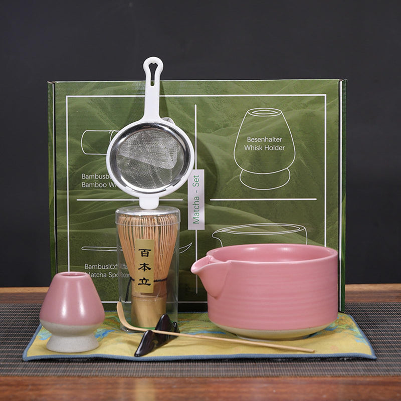 JIKANNOYA 抹茶セット お点前セット 9点セット 陶磁器茶碗 注ぎ口付き 茶杓 茶筅 茶せん 百本立 茶筅立て くせ直し 抹茶篩 綿茶巾 陶磁器茶杓立て 茶筒 初心者 抹茶スターター おうち時間グッズ お手入れも簡単 母の日 父の日 誕生日 贈り物