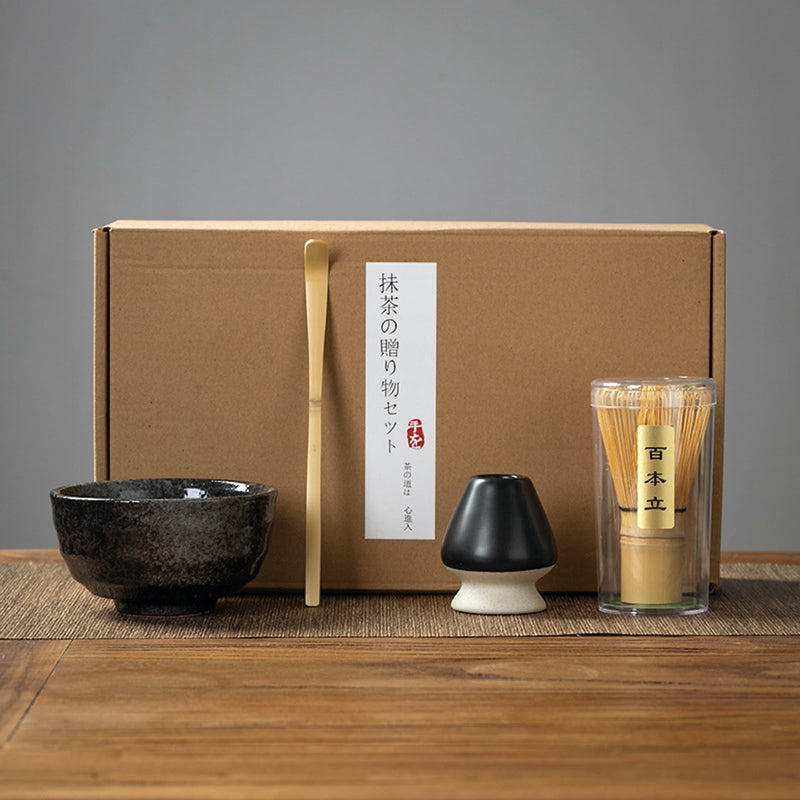 JIKANNOYA 抹茶セット 初心者 お点前セット 茶道具 セット 4点セット 陶器 抹茶碗 茶杓 茶筅 茶せん 百本立 茶筅立て くせ直し お手入れも簡単 母の日 父の日 誕生日 贈り物 220ml AQCJ27