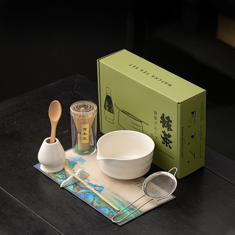 JIKANNOYA 抹茶セット 抹茶 セット 自宅用 茶道具 初心者 お点前セット 抹茶 陶器 抹茶茶碗 茶杓 茶杓立て 茶せん 百本立 茶筅立て くせ直し 綿茶巾 抹茶篩 茶道セット matcha set for beginners お手入れも簡単 母の日 父の日 誕生日 贈り物 おしゃれ CJ199