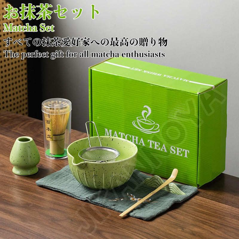 JIKANNOYA 抹茶セット 茶道具 初心者 抹茶 セット お点前セット 陶器 抹茶 抹茶茶碗 茶杓 茶杓立て 茶せん 百本立 茶筅立て くせ直し 綿茶巾 抹茶篩 茶道セット matcha set for beginners お手入れも簡単 母の日 父の日 誕生日 贈り物セット 500ml AQCJ40