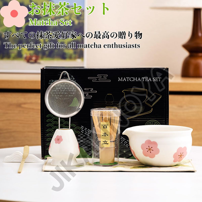 JIKANNOYA 抹茶セット 抹茶 セット 自宅用 茶道具 初心者 お点前セット 抹茶 陶器 抹茶茶碗 茶杓 茶杓立て 茶せん 百本立 茶筅立て くせ直し 綿茶巾 抹茶篩 茶道セット matcha set for beginners お手入れも簡単 母の日 父の日 誕生日 贈り物セット おしゃれ 500ml AQCJ61