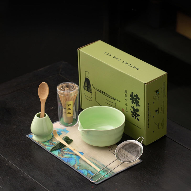JIKANNOYA 抹茶セット 抹茶 セット 自宅用 茶道具 初心者 お点前セット 抹茶 陶器 抹茶茶碗 茶杓 茶杓立て 茶せん 百本立 茶筅立て くせ直し 綿茶巾 抹茶篩 茶道セット matcha set for beginners お手入れも簡単 母の日 父の日 誕生日 贈り物 おしゃれ CJ199