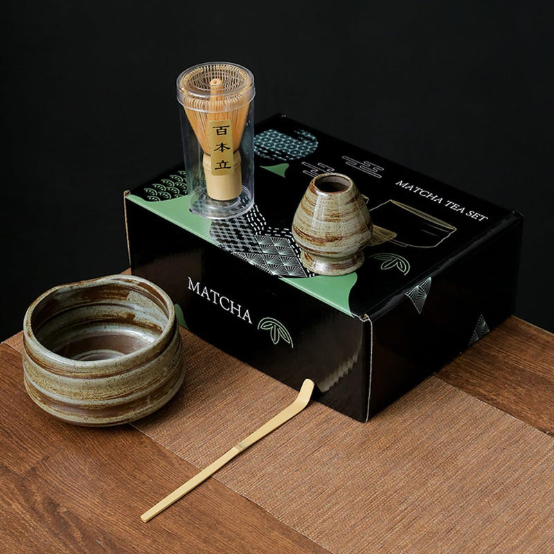 JIKANNOYA 抹茶セット お点前セット 7点セット 茶道具 セット 茶杓 茶筅 茶せん 百本立 茶筅立て くせ直し 抹茶篩 綿茶巾 陶器茶杓立て 初心者 お手入れも簡単 母の日 父の日 誕生日 贈り物 AQCJ09N