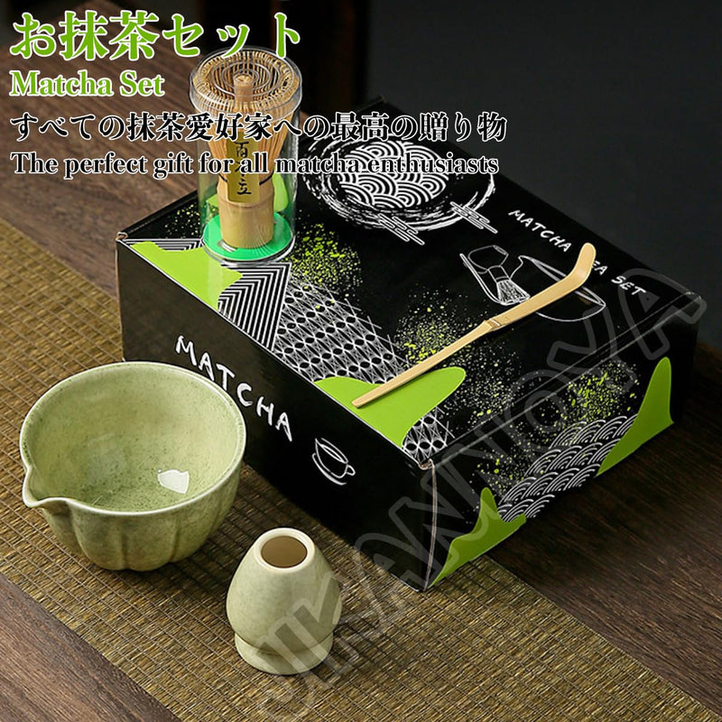 JIKANNOYA 抹茶セット 茶道具 初心者 抹茶 セット お点前セット 陶器 抹茶 抹茶茶碗 茶杓 茶杓立て 茶せん 百本立 茶筅立て くせ直し 綿茶巾 抹茶篩 茶道セット matcha set for beginners お手入れも簡単 母の日 父の日 誕生日 贈り物セット 420ml AQCJ42