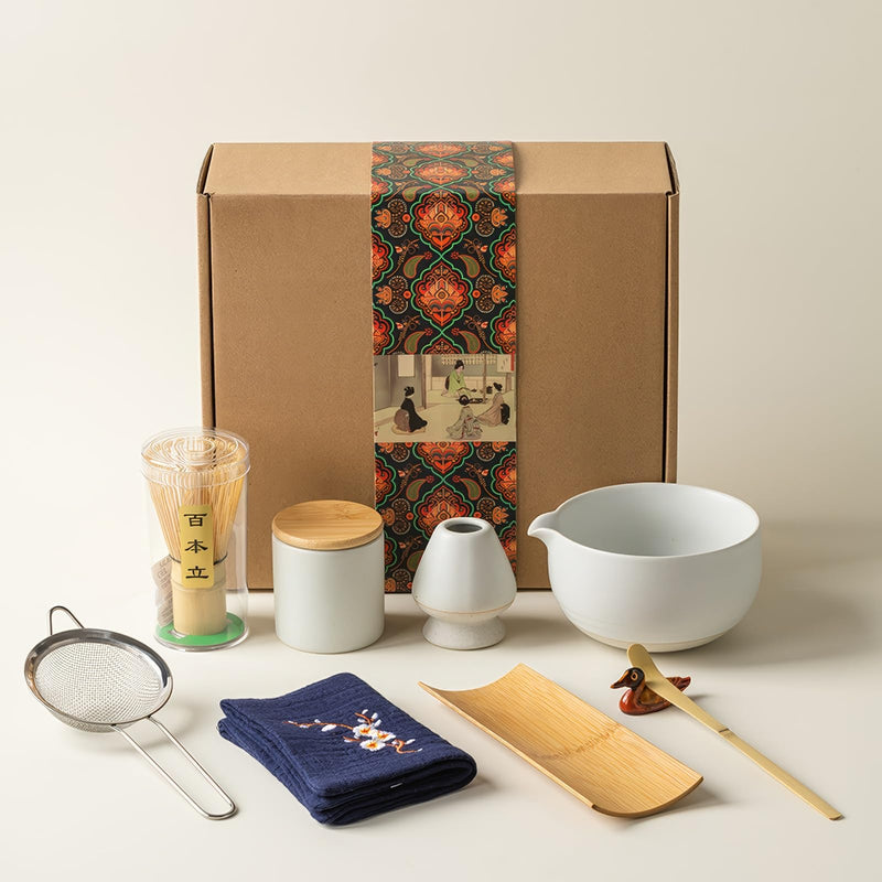 JIKANNOYA 抹茶 セット 抹茶セット 茶道具 初心者 9点セット お点前セット 抹茶 陶器茶碗 お茶缶 茶杓 茶杓立て 茶せん 百本立 茶筅立て くせ直し 綿茶巾 茶巾立て 抹茶篩 茶道セット matcha set for beginners お手入れも簡単 母の日 父の日 誕生日 贈り物セット 500ml AQCJ35