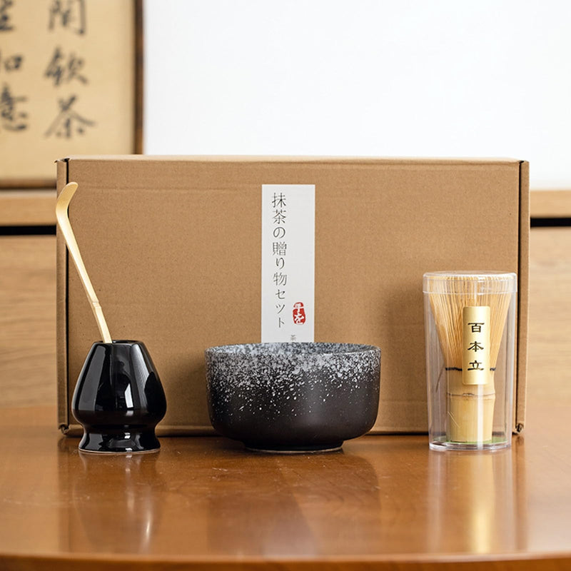 JIKANNOYA 抹茶セット 初心者 お点前セット 茶道具 セット 4点セット 陶器 抹茶碗 茶杓 茶筅 茶せん 百本立 茶筅立て くせ直し お手入れも簡単 母の日 父の日 誕生日 贈り物 330ml AQCJ31