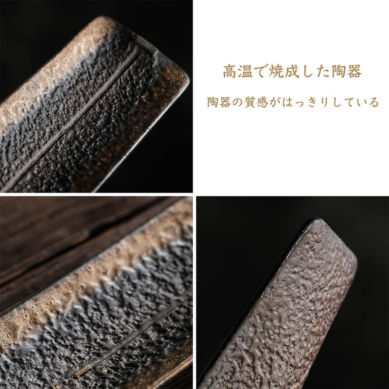 JIKANNOYA 線香立て 灰がこぼれない 横置き 陶器 お香立て ミニ おしゃれ インセンスホルダー 香炉 線香皿 御洒落 人気 仏壇用 睡眠 リラックス 茶室 茶道 瞑想 書斎 かわいい 僧侶 長さ25.3cm AQXL10