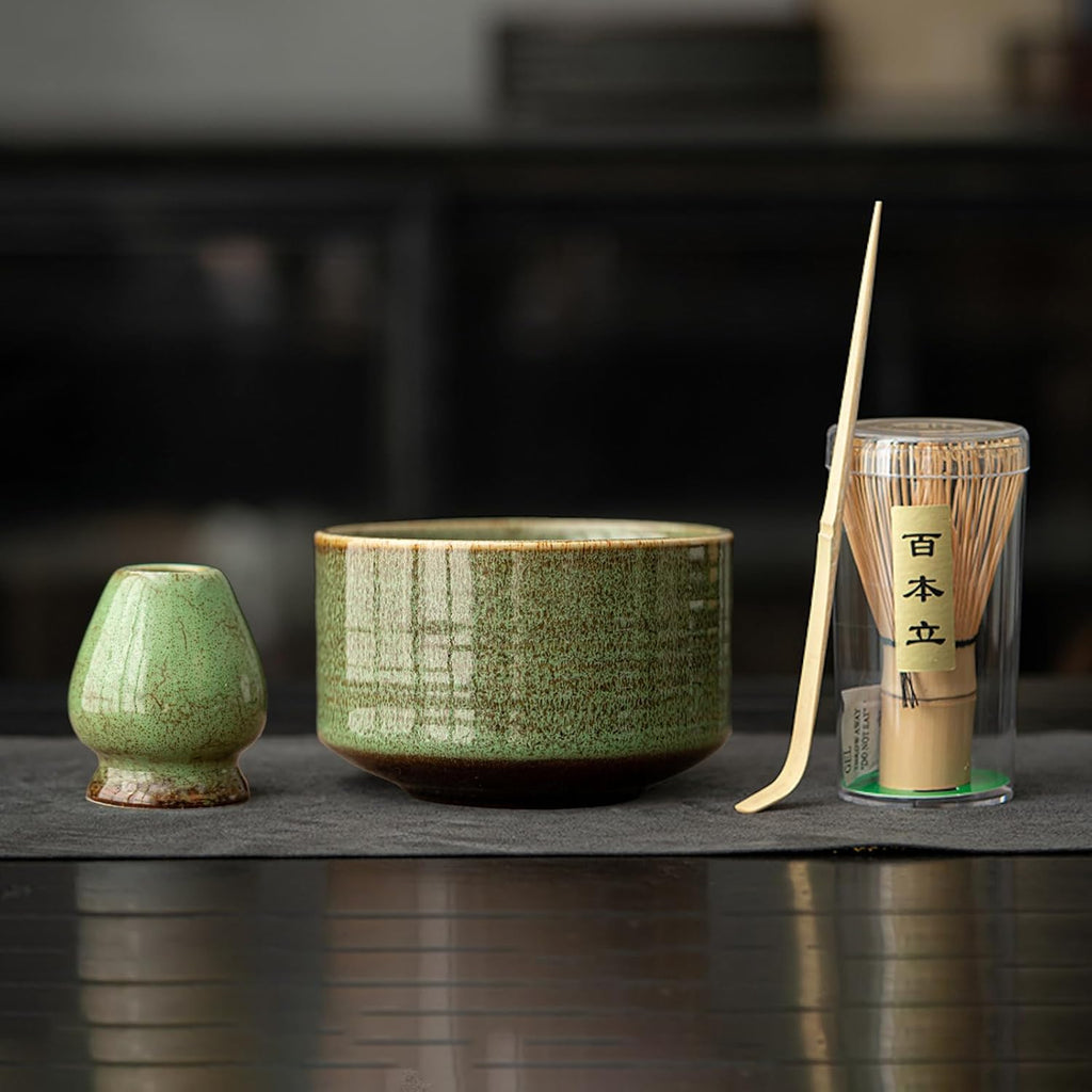 JIKANNOYA 茶道具 セット 抹茶セット お点前セット 4点セット 茶杓 茶筅 茶せん 百本立 茶筅立て くせ直し 初心者 抹茶スターター おうち時間グッズ お手入れも簡単 母の日 父の日 誕生日 贈り物 ブルー