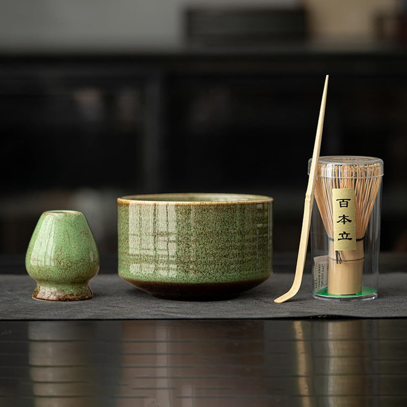 JIKANNOYA 茶道具 セット 抹茶セット お点前セット 4点セット 茶杓 茶筅 茶せん 百本立 茶筅立て くせ直し 初心者 抹茶スターター おうち時間グッズ お手入れも簡単 母の日 父の日 誕生日 贈り物 ブルー