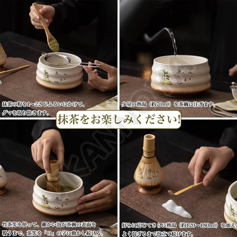 JIKANNOYA 抹茶 セット 抹茶セット 自宅用 茶道具 初心者 お点前セット 抹茶 陶器 抹茶茶碗 茶杓 茶杓立て 茶せん 百本立 茶筅立て くせ直し 綿茶巾 抹茶篩 茶道セット matcha set for beginners お手入れも簡単 母の日 父の日 誕生日 贈り物 おしゃれ AQCJ112