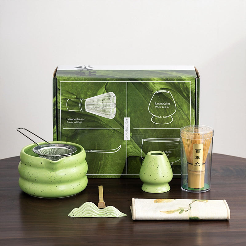 JIKANNOYA 抹茶セット 茶道具 初心者 お点前セット 7点セット 茶杓 茶筅 茶せん 百本立 茶筅立て くせ直し 抹茶篩 綿茶巾 陶器茶杓立て お手入れも簡単 母の日 父の日 誕生日 贈り物 AQCJ33N