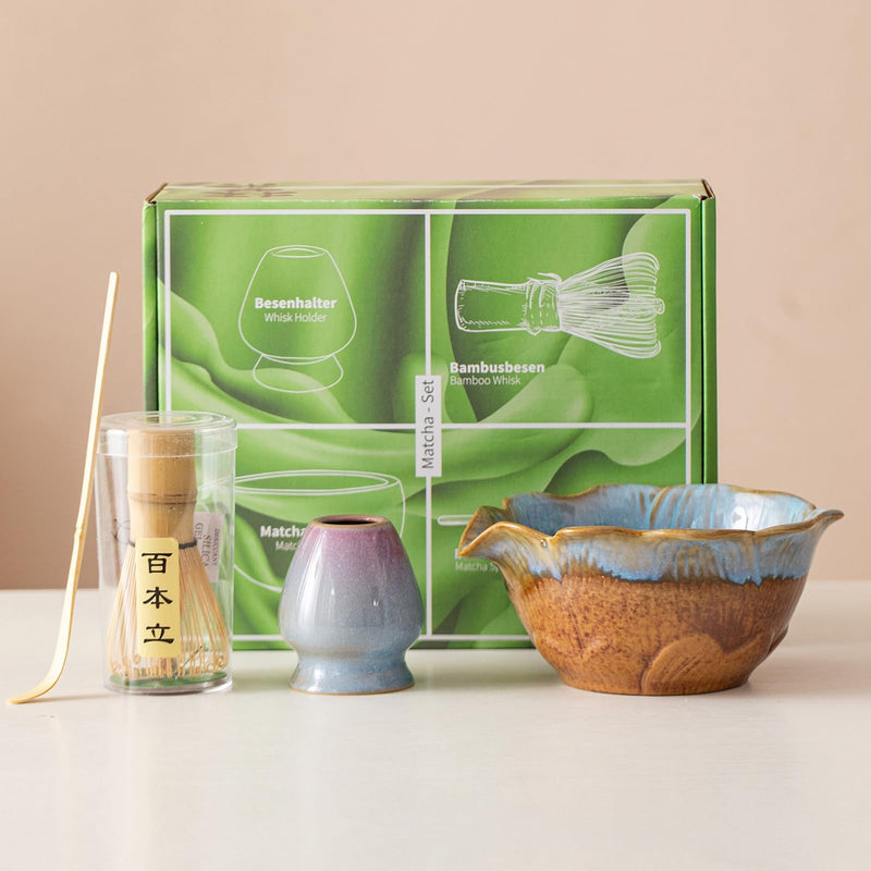 JIKANNOYA 抹茶 セット matcha set 初心者 茶道具 4点セット 陶器 抹茶茶碗 bowl 茶杓 茶せん 百本立 whisk 茶筅立て くせ直し お手入れも簡単 自宅用 ceremony 母の日 父の日 誕生日 贈り物 gift おしゃれ cute 高級 おうち時間グッズ 蓮 CJ187