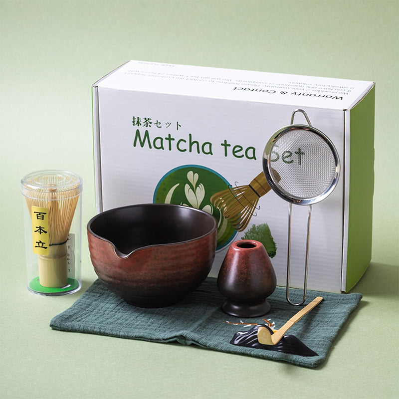 JIKANNOYA 抹茶セット 自宅用 抹茶 セット 茶道具 初心者 お点前セット 抹茶 陶器 抹茶茶碗 注ぎ口付き 茶杓 茶杓立て 茶せん 百本立 茶筅立て くせ直し 綿茶巾 抹茶篩 茶道セット matcha set for beginners お手入れも簡単 母の日 父の日 誕生日 贈り物 おしゃれ 500ml AQCJ68