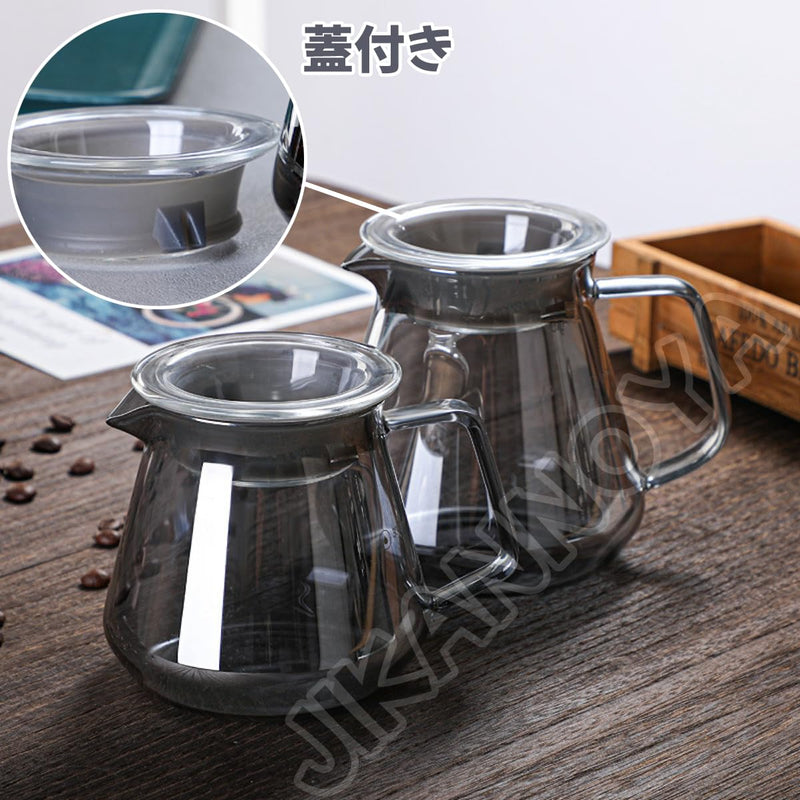 JIKANNOYA コーヒードリッパー ハンドドリップセット コーヒーサーバー 割れない 高ホウ素シリカガラス材料 耐熱ガラス 直火対応 耐寒性 クルミ材 ドリッパー ダイヤモンド 電子レンジ·食洗機対応 コーヒー用品 目盛り付き 洗いやすい 多用途 家用 喫茶店 1~4杯用 AQKF23