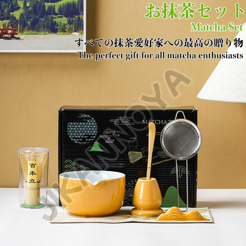 JIKANNOYA 抹茶セット 自宅用 抹茶 セット 茶道具 初心者 お点前セット 陶器 抹茶 抹茶茶碗 茶杓 茶杓立て 茶せん 百本立 茶筅立て くせ直し 綿茶巾 抹茶篩 茶道セット matcha set for beginners お手入れも簡単 母の日 父の日 誕生日 贈り物セット ギフトボックス包装 AQCJ63