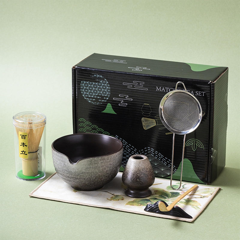 JIKANNOYA 抹茶セット 自宅用 抹茶 セット 茶道具 初心者 お点前セット 抹茶 陶器 抹茶茶碗 注ぎ口付き 茶杓 茶杓立て 茶せん 百本立 茶筅立て くせ直し 綿茶巾 抹茶篩 茶道セット matcha set for beginners お手入れも簡単 母の日 父の日 誕生日 贈り物 おしゃれ 500ml AQCJ69