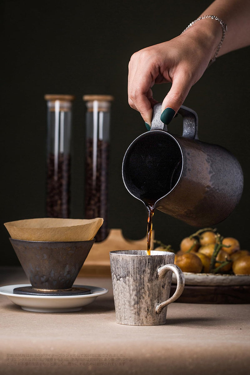 JIKANNOYA コーヒードリッパー コーヒーサーバーセット 450ml 復古 陶磁器製 ハンドドリップセット コーヒーサーバー ドリッパー 電子レンジ·食洗機対応 コーヒー用品 洗いやすい 多用途 家用 喫茶店 プレゼント おしゃれ 1~4杯用 鎏金