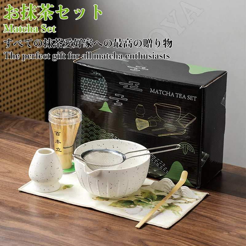 JIKANNOYA 抹茶 セット 抹茶セット 茶道具 初心者 お点前セット 抹茶 陶器 抹茶茶碗 茶杓 茶杓立て 茶せん 百本立 茶筅立て くせ直し 綿茶巾 抹茶篩 茶道セット matcha set for beginners お手入れも簡単 母の日 父の日 誕生日 贈り物セット 500ml AQCJ37