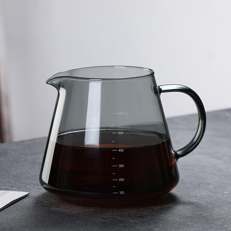 JIKANNOYA コーヒードリッパー ハンドドリップセット コーヒーサーバー 割れない 高ホウ素シリカガラス材料 耐熱ガラス 直火対応 耐寒性 クルミ材 ドリッパー 透明 電子レンジ·食洗機対応 コーヒー用品 使いやすい 洗いやすい 多用途 家用 喫茶店 1~4杯用 500ml グレー