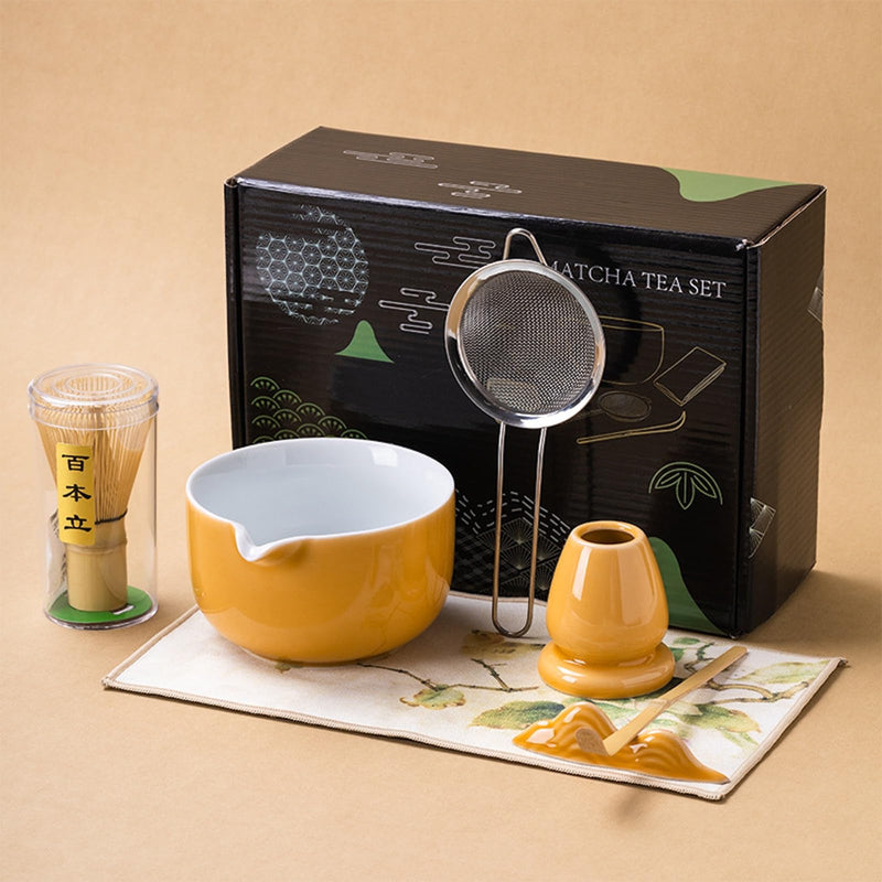 JIKANNOYA 抹茶セット 自宅用 抹茶 セット 茶道具 初心者 お点前セット 陶器 抹茶 抹茶茶碗 茶杓 茶杓立て 茶せん 百本立 茶筅立て くせ直し 綿茶巾 抹茶篩 茶道セット matcha set for beginners お手入れも簡単 母の日 父の日 誕生日 贈り物セット ギフトボックス包装 AQCJ63