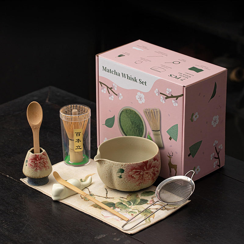 JIKANNOYA 抹茶セット 抹茶 セット 自宅用 茶道具 初心者 お点前セット 抹茶 陶器 抹茶茶碗 茶杓 ネコ茶杓立て 茶せん 百本立 茶筅立て くせ直し 綿茶巾 抹茶篩 茶道セット matcha set for beginners お手入れも簡単 母の日 父の日 誕生日 贈り物 おしゃれ 8点セット 550ml CJ148