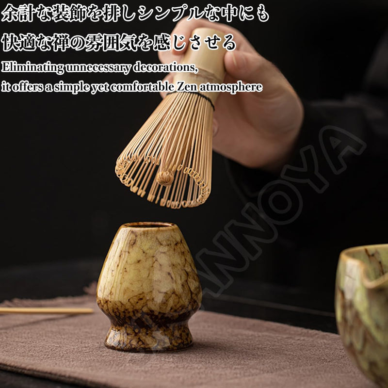 JIKANNOYA 抹茶 セット 抹茶セット 自宅用 茶道具 初心者 お点前セット 抹茶 陶器 抹茶茶碗 茶杓 茶杓立て 茶せん 百本立 茶筅立て くせ直し 綿茶巾 抹茶篩 茶道セット matcha set for beginners お手入れも簡単 母の日 父の日 誕生日 贈り物セット おしゃれ 500ml AQCJ81