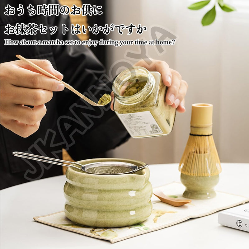 JIKANNOYA 抹茶セット 茶道具 初心者 抹茶 セット お点前セット 抹茶 陶器 抹茶茶碗 茶杓 茶杓立て 茶せん 百本立 茶筅立て くせ直し 綿茶巾 抹茶篩 茶道セット matcha set for beginners お手入れも簡単 母の日 父の日 誕生日 贈り物セット 500ml AQCJ38
