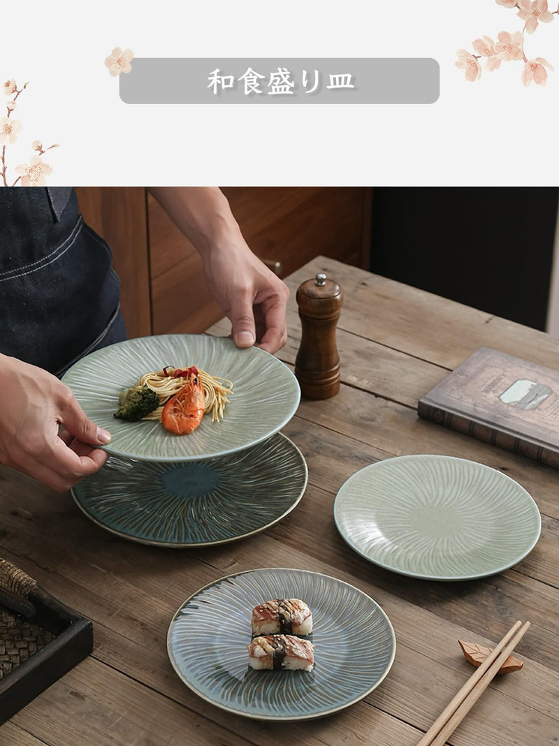 JIKANNOYA 皿 丸皿 焼物皿 ケーキ皿 パスタ皿 プレート 焼き物皿 デザートプレート 取り皿 刺身皿 和食器 和皿 魚 お皿 食器 魚焼き器 dish 大皿 丸 陶器 陶盤 割れない 耐熱 電子レンジ 食洗機対応 和風 あじわい おしゃれ 業務用 レストラン 居酒屋 TCPYX10