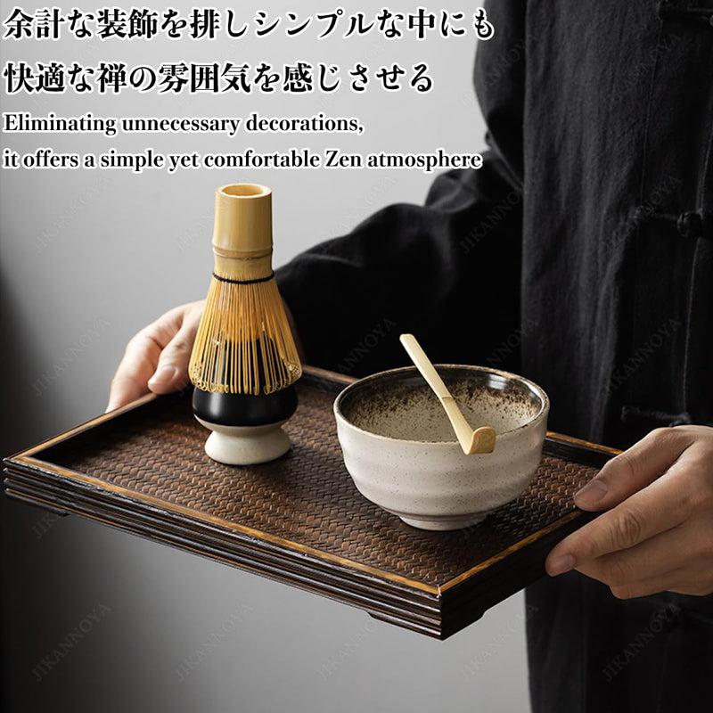 JIKANNOYA 抹茶セット 初心者 お点前セット 茶道具 セット 4点セット 陶器 抹茶碗 茶杓 茶筅 茶せん 百本立 茶筅立て くせ直し お手入れも簡単 母の日 父の日 誕生日 贈り物 220ml AQCJ27